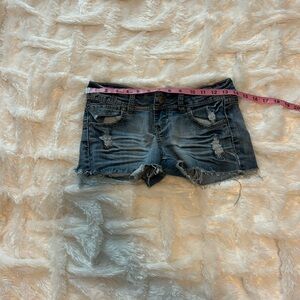 Material Girl Distressed Dark Blue Denim Shorts